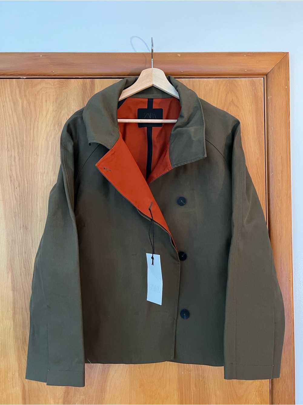 Zara ZW Collection High Neck Trench - Size Small - Orange/Green - *NWT*